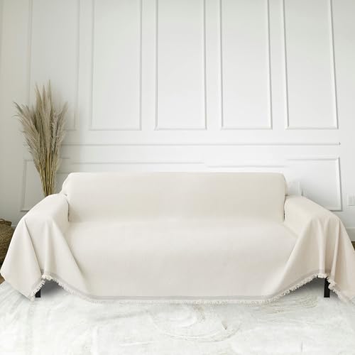 FLRISNTIG Sofa-Schonbezug Mit Fransen, Chenille Decke, Anti-Rutsch Abdeckung, Multifunktionsdecke Für Zuhause, Wohnzimmer, Büro (Weiß, 180x150cm) von FLRISNTIG