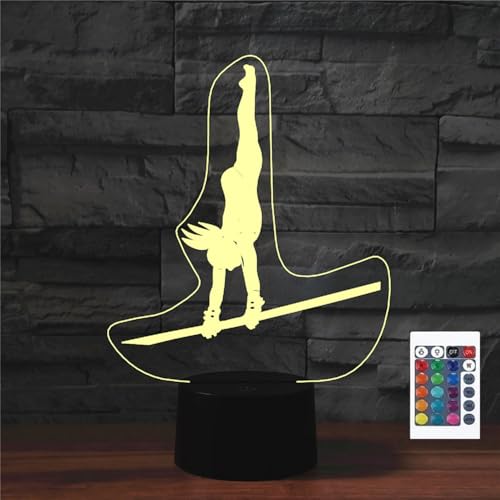 FLRXHK Horizontale Stange Gymnastik Mädchen 3D Illusion Nachtlicht Touch Tisch Schreibtischlampe mit Fernbedienung 16 Farben Optisches USB-LED-Nachtlicht für Kinder Geschenk Raumdekoration von FLRXHK