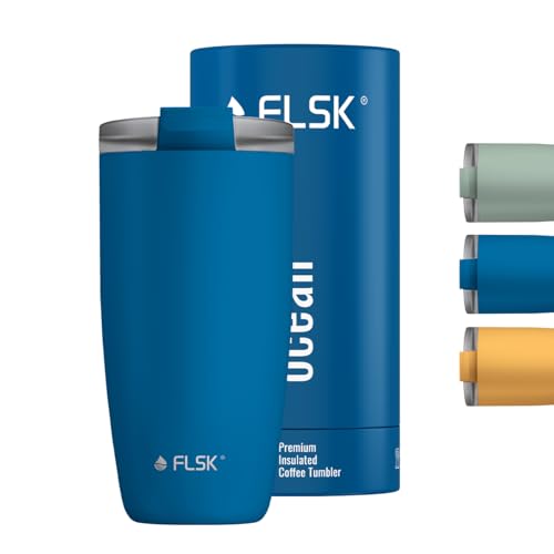 FLSK CUP I Hochwertiger Kaffebecher to go aus Edelstahl I 100% Auslaufsicher I Thermobecher hält Getränke 3 Std. heiß I Travel Mug doppelwandig I German Brand Award Winner (Ocean, 500 ml) von FLSK