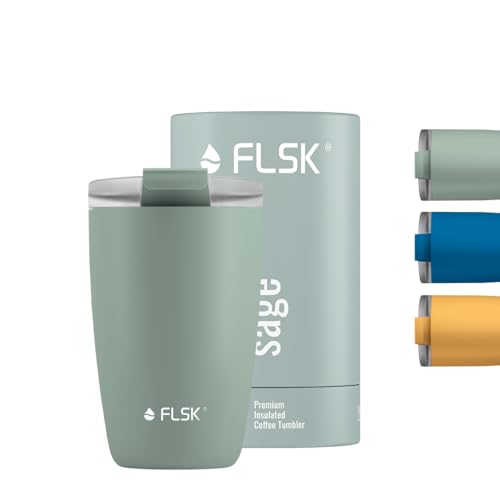 FLSK CUP I Hochwertiger Kaffebecher to go aus Edelstahl I 100% Auslaufsicher I Thermobecher hält Getränke 3 Std. heiß I Travel Mug doppelwandig I German Brand Award Winner (Sage, 350 ml) von FLSK