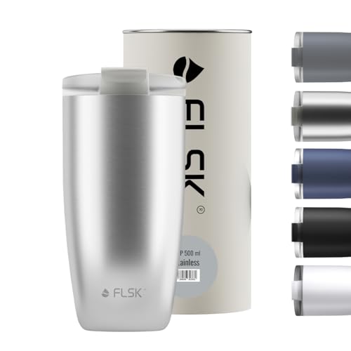 FLSK Tumbler – Premium coffee to go-Becher aus Edelstahl – 100 % auslaufsicher, BPA-frei & doppelwandig – hält 3 h heiß (stainless, 500 ml) von FLSK