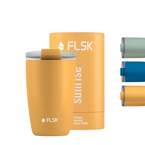 FLSK CUP I Hochwertiger Kaffebecher to go aus Edelstahl I 100% Auslaufsicher I Thermobecher hält Getränke 3 Std. heiß I Travel Mug doppelwandig I German Brand Award Winner (Sunrise, 350 ml) von FLSK