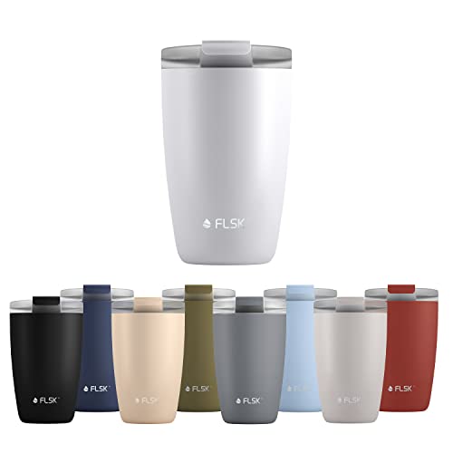 FLSK CUP Coffee to go-Becher (350 ml) • Kaffeebecher aus Edelstahl • Mehrwegbecher für unterwegs • Thermobecher auslaufsicher • Isolierbecher (Weiß), 1 Stück (1er Pack) von FLSK