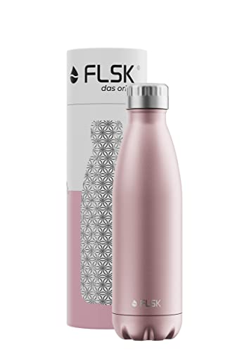 FLSK Das Original New Edition Edelstahl Trinkflasche – Kohlensäure geeignet | Die Isolierflasche hält 18 Stunden heiß und 24 Stunden kalt | ohne BPA und rostfrei, Roségold, 500ml von FLSK