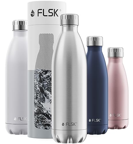 FLSK Das Original New Edition Edelstahl Trinkflasche • Kohlensäure geeignet • Die Isolierflasche hält 18 Stunden heiß und 24 Stunden kalt • ohne BPA und rostfrei von FLSK