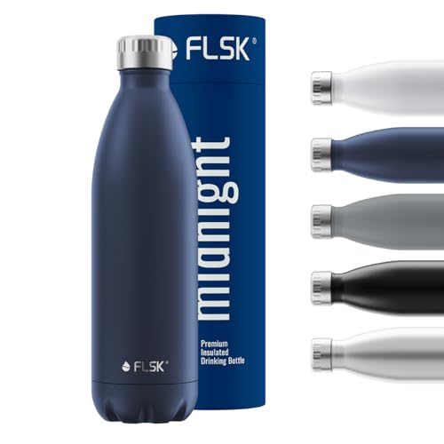 FLSK Trinkflasche – Premium Edelstahl Thermosflasche – 100 % auslaufsicher & kohlensäuregeeignet – hält 24 h kalt & 18 h heiß – BPA-frei (midnight, 1000 ml) von FLSK