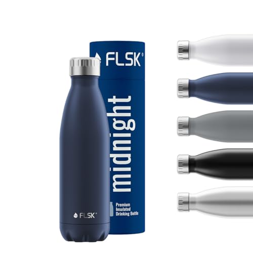 FLSK Trinkflasche – Premium Edelstahl Thermosflasche – 100 % auslaufsicher & kohlensäuregeeignet – hält 24 h kalt & 18 h heiß – BPA-frei (midnight, 500 ml) von FLSK