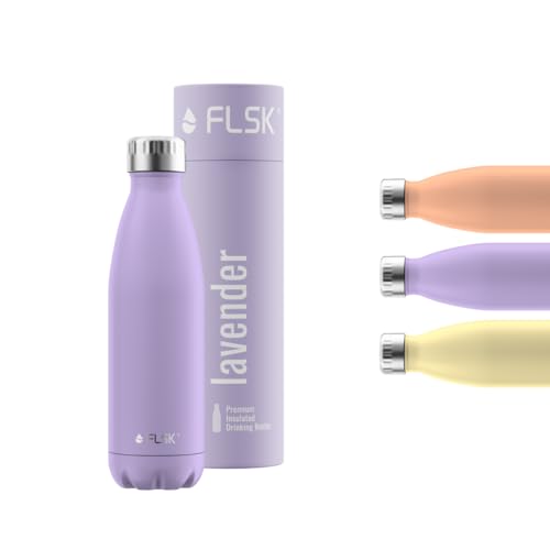 FLSK Trinkflasche – Premium Edelstahl Thermosflasche – 100 % auslaufsicher & kohlensäuregeeignet – hält 24 h kalt & 18 h heiß – BPA-frei (lavender, 500 ml) von FLSK