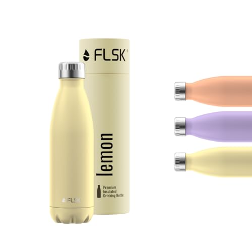 FLSK Trinkflasche – Premium Edelstahl Thermosflasche – 100 % auslaufsicher & kohlensäuregeeignet – hält 24 h kalt & 18 h heiß – BPA-frei (lemon, 500 ml) von FLSK