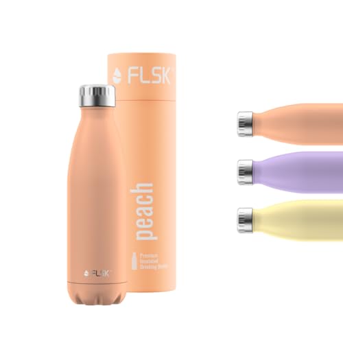 FLSK Trinkflasche – Premium Edelstahl Thermosflasche – 100 % auslaufsicher & kohlensäuregeeignet – hält 24 h kalt & 18 h heiß – BPA-frei (peach, 500 ml) von FLSK