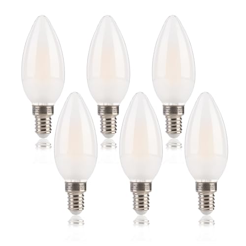 FLSNT Dimmbar E14 LED Kerze Lampe für Kronleuchter, 5.5W(Ersetzt 40W), 550LM E14 LED Filament Glühbirne, C35 LED Birne in Kerzenform, 2700K Warmweiß, E14 LED Edison Glühbirne, 6 Stück von FLSNT