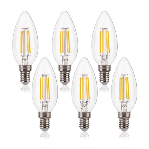 FLSNT Dimmbar E14 LED Kerze Lampe für Kronleuchter, 550LM E14 LED Filament Lampe Warmweiss, 5.5W(Ersetzt 40W), C35 LED Birnen in Kerzenform, 2700K Warmweiß, E14 Vintage Edison Glühbirne, 6 Stück von FLSNT