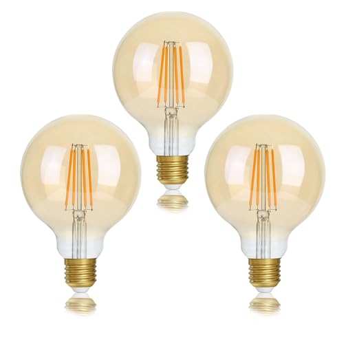 FLSNT Dimmbar E27 LED Vintage, 5.5W (Ersetzt 40W), G95 LED Filament Edison Glühbirne E27 Vintage, 550LM Leuchtmittel E27 2700K Warmweiss, Bernstein Glas, 3 Stück von FLSNT