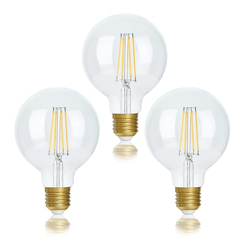 FLSNT Dimmbar E27 LED Vintage, 5.5W (Ersetzt 40W), G95 LED Filament Edison Glühbirne E27 Vintage, 550LM Leuchtmittel E27 2700K Warmweiss, Klar Glas, 3 Stück von FLSNT