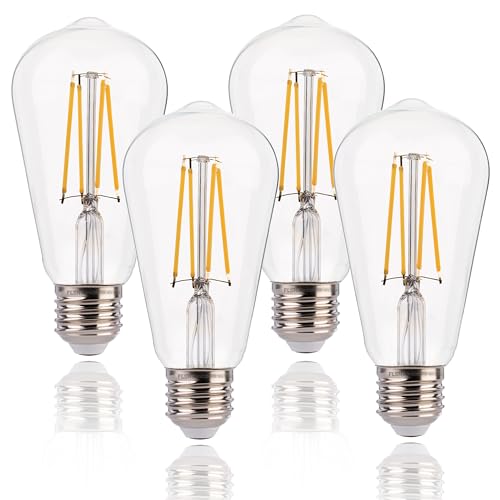 FLSNT Dimmbar Edison Vintage Glühbirne E27, ST64 Retro LED Filament Deko Glühbirne, 7W(Ersetzt 60W), 806LM 2700K Warmweiß, Klar Glas, 4 Stück von FLSNT