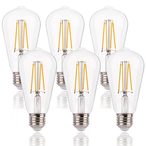 FLSNT Dimmbar Edison Vintage Glühbirne E27, ST64 Retro LED Filament Deko Glühbirne, 7W(Ersetzt 60W), 806LM 2700K Warmweiß, Klar Glas, 6 Stück von FLSNT