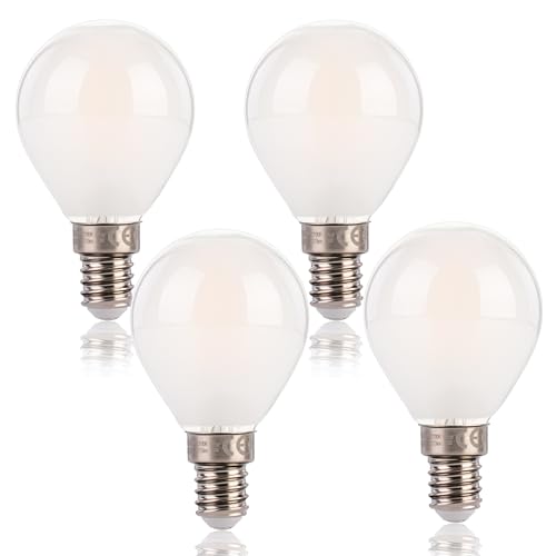 FLSNT Dimmbar G45 LED Glühbirne E14 Vintage, E14 LED Filament Lampe P45 Klein Edison in Tropfenform, 5.5W (Ersetzt 40W), 550LM 2700K Warmweiß, Gefrorenes Glas, 4 Stück von FLSNT