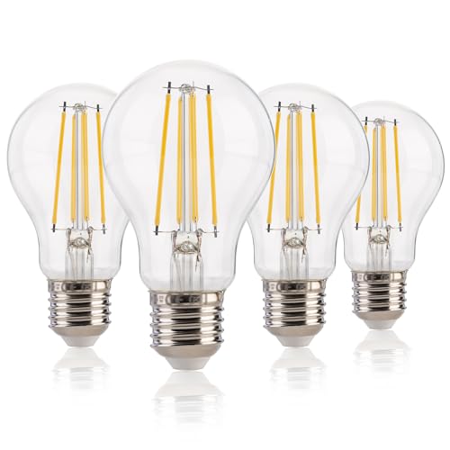 FLSNT Dimmbar E27 LED Warmweiss, A60 LED Filament Edison Glühbirne Vintage, 7W(Ersetzt 60W), 950LM Hohe Helligkeit LED Leuchtmittel E27, 2700K Warmweiß, Klar Glas, 4 Stück von FLSNT