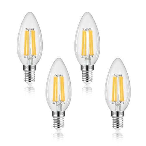 FLSNT E14 Kerzenform LED Glühbirne, 806LM LED Lampen E14 Warmweiß, 5.5W(Ersetzt 60W), 2700K Warmweiß, E14 Vintage Glühbirne, nicht dimmbar, 4 Stück von FLSNT