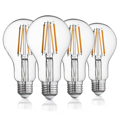 FLSNT E27 LED Warmweiss, A70 LED Filament Edison Glühbirne Vintage, 12W(Ersetzt 100W), 1600LM Superhelle LED Leuchtmittel E27, 2700K Warmweiß, nicht dimmbar, Klar Glas, 4 Stück von FLSNT