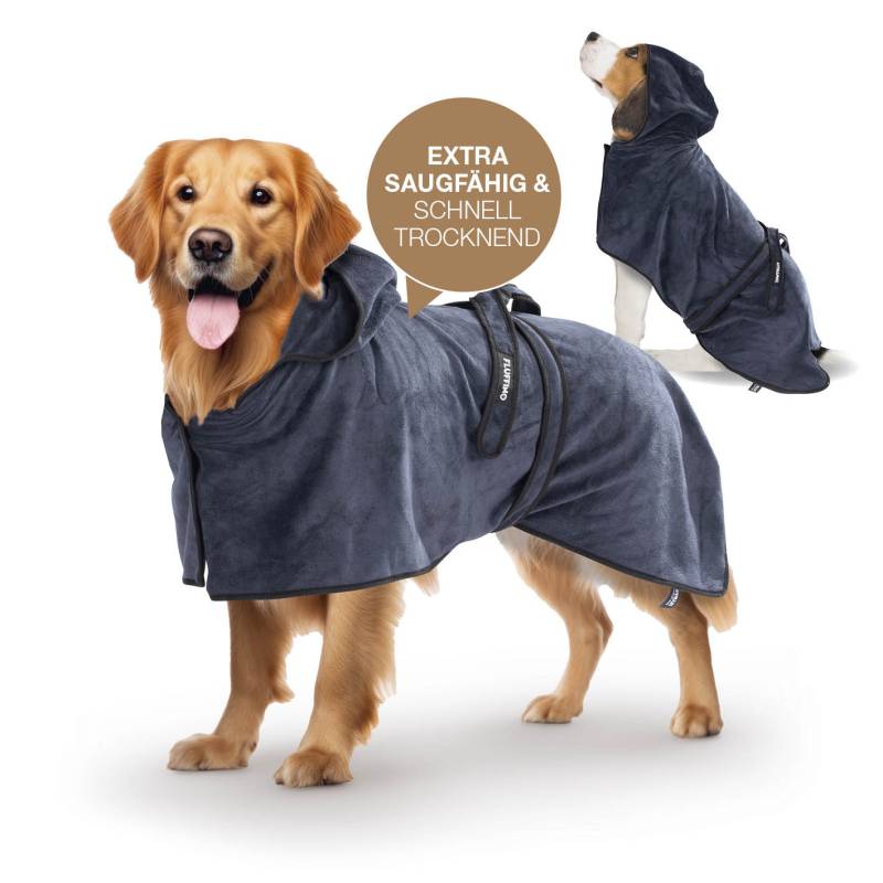 Hundebademantel - Größe L - beige/blau von FLUFFINO®