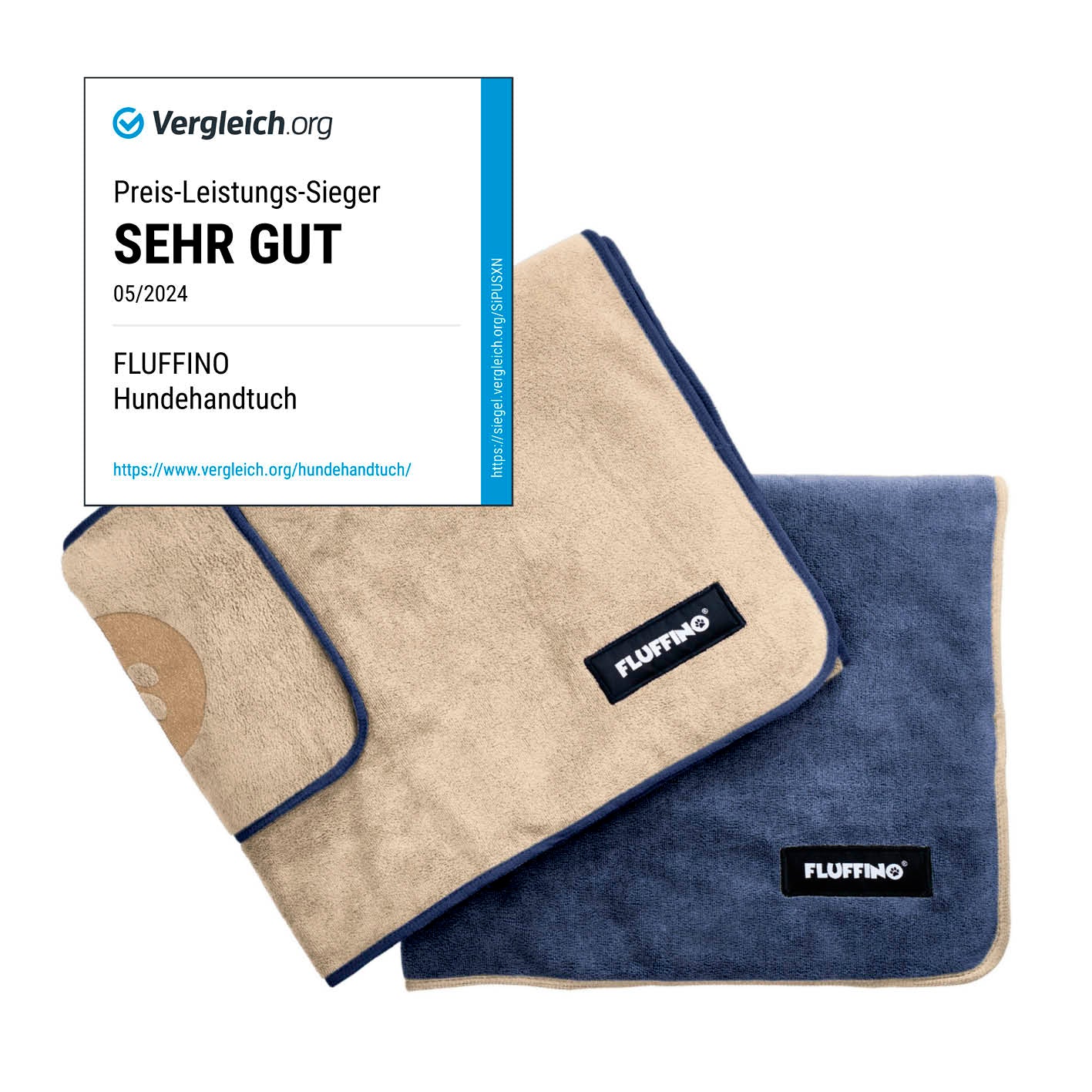 Hundehandtuch Mikrofaser – 2er-Pack - 120 x 70 cm - Beige & Blau von FLUFFINO®