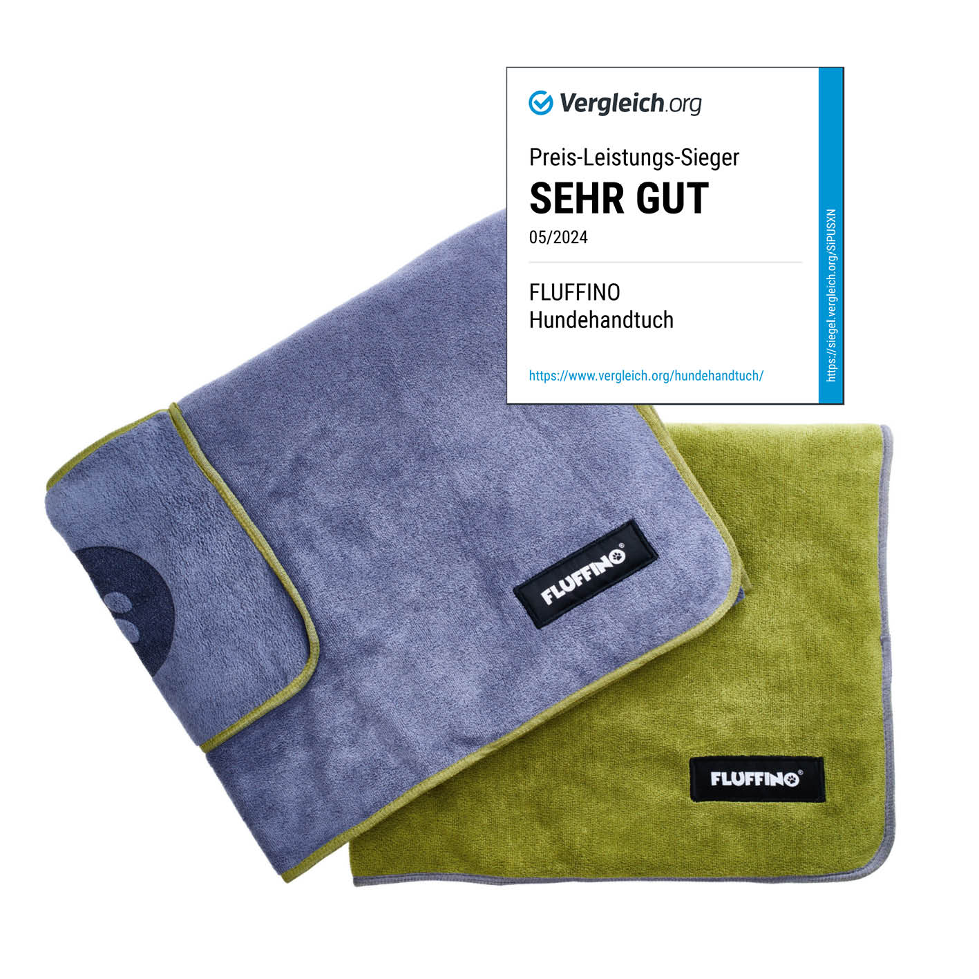 Hundehandtuch Mikrofaser – 2er-Pack - 120 x 70 cm - Grau & Grün von FLUFFINO®