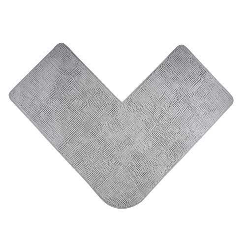 fluffy® Badteppich für Eckduschen aus Chenille mit Rutschfester Unterseite (L-Form | Innenmaße 50 x 50 cm, Grau) von fluffy