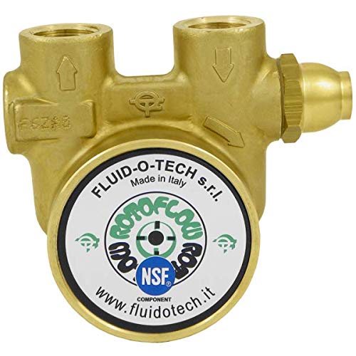 Fluid-o-Tech Verdränger Drehschieberpumpe Messing mit Klemmring 100 Litern pro Stunde Bypass 3/8 Zoll (9.5 mm) für Kaffeemaschinen, Wasseraufbereitung von FLUID-O-TECH