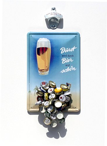 Flaschenöffner/Öffner für Wand-Montage/Opener mit Magnet - Falle/Kronkorken-Magnet-Fang + Blechschild "Durst...Bier...schön", Beer gadget von Unbekannt