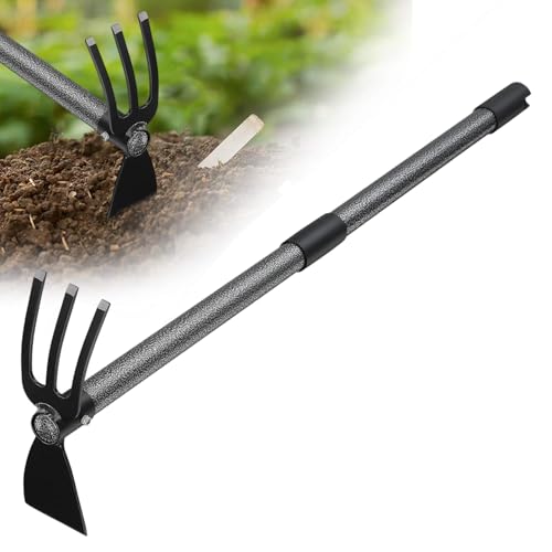 Gartenhacke, 114cm 2-in-1 Hacke Gartenwerkzeug 3-Zinken mit Langer Verstellbarer Griff, Multifunktionale Hacke Gartengeräte für die Gartenarbeit Unkrautjäten Pflanzen, Lockern des Bodens von FLY HAWK