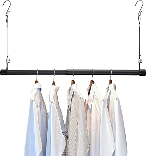 Hängender Kleiderstange Schrankstange，38-63cm Teleskopstange Einstellbare Hängender Klemmstange Kleiderschrank aus Edelstahl Ausziehbare Garderobenstange Spannstange für Garderobe/Mattschwarz von FLY HAWK