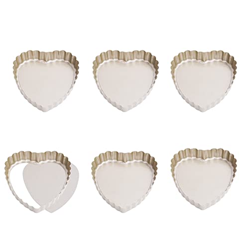 FLYAMAPIRIT Mini-Kuchenformen 6-teiliges Backformen-Set Antihaft-Herzform-Törtchen-Quiche-Törtchen-Kuchen-Backformen mit losem Boden von FLYAMAPIRIT