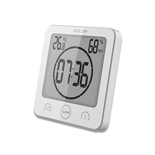 HONPHIER Dusche Uhr Badezimmer Uhr Digital Große Anzeige Touchscreen Timer mit Temperatur Luftfeuchtigkeit Display für Badezimmer Dusche Küche (Weiß) von HONPHIER