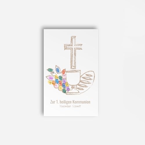 FLYERALARM Gästebuch zur Kommunion auf Leinwand (30cm x 40cm) für Fingerabdrücke I Personalisiertes Geschenk für Mädchen und Junge von FLYERALARM