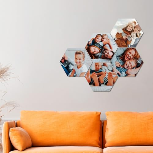 FLYERALARM Hexagon Fotokachel 21 x 18 cm I Fotowand mit fünf eigenen Bildern gestalten I Inklusive Montagematerial I Personalisierte Geschenke I von FLYERALARM