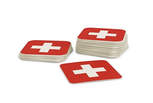Untersetzer für Gläser I Schweiz Bierdeckel (50 Stück) aus Pappe eckig (9,3cm x 9,3cm) I EM Tischdeko mit Schweizer Flagge von FLYERALARM