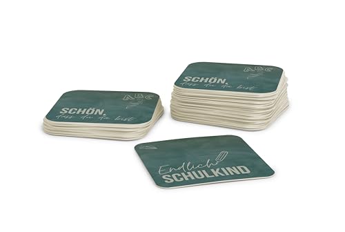 Untersetzer zur Einschulung I Deko für den 1. Schultag für Mädchen und Jungen I ABC Bierdeckel Schön DASS Du da bist von FLYERALARM