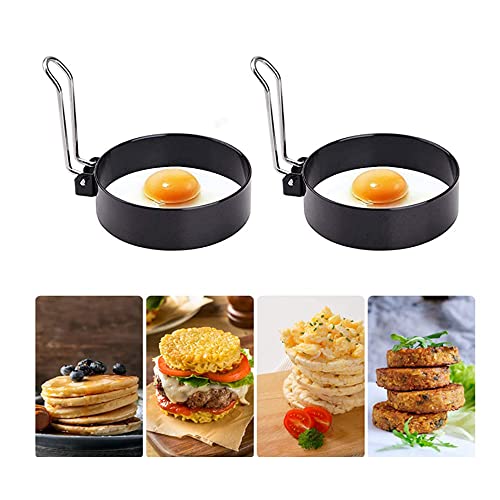 FLYFISH Spiegelei Pfanne, Eierform für Die Pfanne, Edelstahl Omelette Ei Ring 10cm, Bratring Spiegelei, Egg Frying Ring, Ei Ring Gross Formen(S (7.6cm*2.1cm), Schwarz (2er Pack)) von FLYFISH