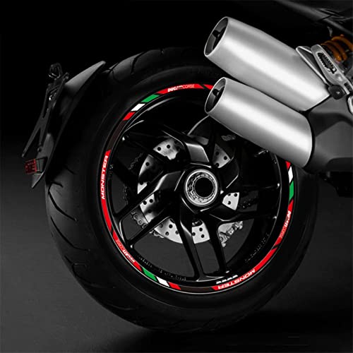 Motorrad-Radaufkleber Für Ducati 796/696/795/821/848/899/899/1200/1199/1299 Monster Wasserdichter Reflektierender Felgenaufkleber Zubehör (Color : Red) von FLYIFE
