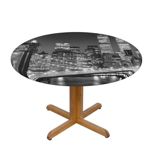 New York bedruckte runde Tischdecke - elastische Einfassung, runde Tischdecke, 122 cm, wasserdicht, knitterfrei von FLYIFE