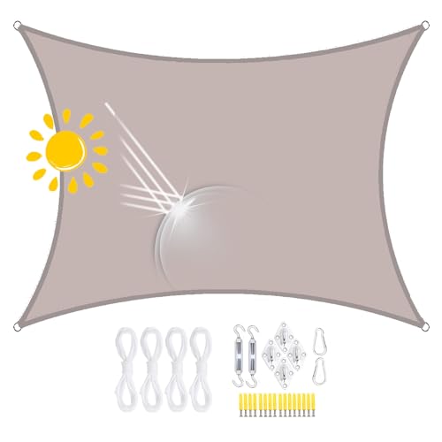 Sonnensegel Wasserdicht Rechteckig,Sonnensegel Wasserdicht Dreieckig, 98% UV-Schutz, Reißfest & Wetterfest, für Außenbereich, Segeltuch Mit Ösen Und Seil Für Pergola (3 * 4M,2) von FLYIFE