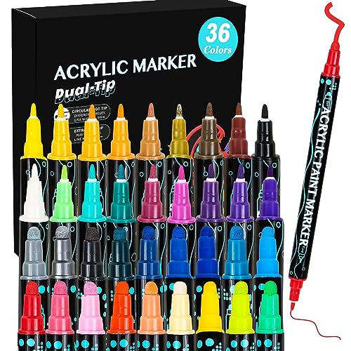FLYISH DIRECT 36 Farben Multimarker, Acrylstifte Wasserfest Dual-Tip Bemalen Stifte, Markierstifte Acrylstifte für Steine Fenster Glas Papier und mehr von FLYISH DIRECT
