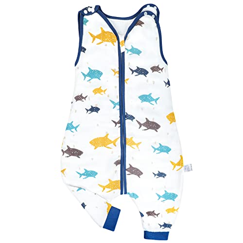 FLYISH DIRECT Sommerschlafsack Gaze Baumwolle, 0,5 Tog Tog Sommer, Schlafsack mit Fuß, Schlafsack ohne Ärmel, Sommerschlafsack 18-36 Monate, Hai von FLYISH DIRECT