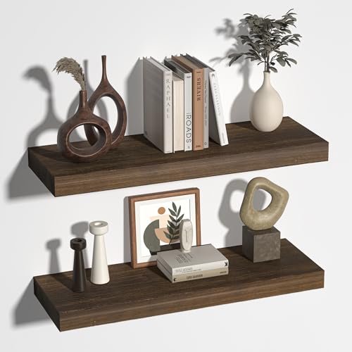 FLYJOE Schweberegale für die Wand, USA-Sourced Fir Wood 24 Inch Wall Shelves Set of 2, Natural Rustic Solid Wooden Floating Shelves Wall Mounted, Nursery Book Storage Shelf, Display Shelf for Bathroom von FLYJOE