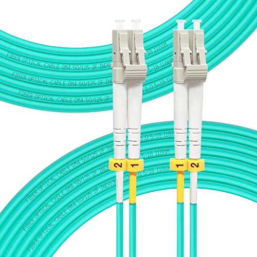 FLYPROFiber 100M OM4 LC auf LC LWL Glasfaser Patchkabel | Längenoptionen: 0,2m-100m, 40 GB/100 GB Duplex LC-LC 50/125 um Multimode LWL Kabel LSZH 100 Meter von FLYPROFiber