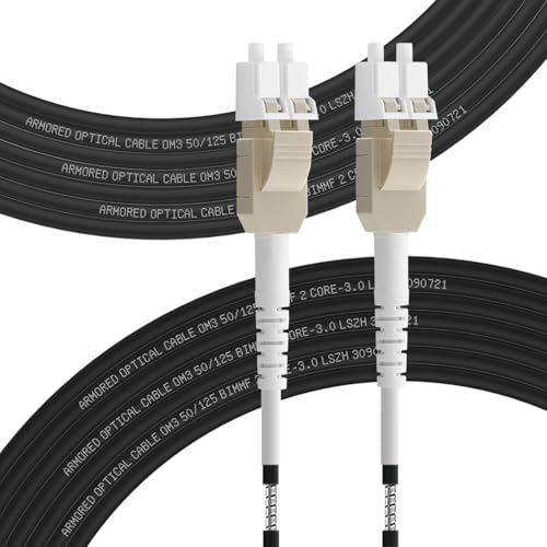 FLYPROFiber 100m OM3 LWC Gglasfaser-Kabel Gepanzert LC/UPC auf LC/UPC 50/125um, Glasfaserkabel Outdoor Uniboot Duplex Multimode Kabel 10GB/40GB, 10m-200m, 3mm LSZH von FLYPROFiber