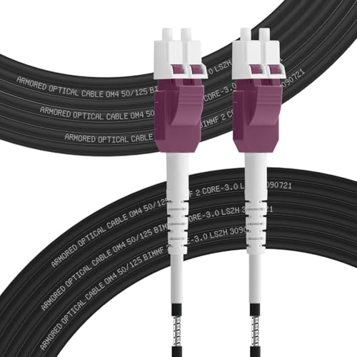 FLYPROFiber 20m OM4 LWC Gglasfaser-Kabel Gepanzert LC/UPC auf LC/UPC 50/125um, Glasfaserkabel Outdoor Uniboot Duplex Multimode 40GB/100GB, 10m-200m, 3mm LSZH von FLYPROFiber