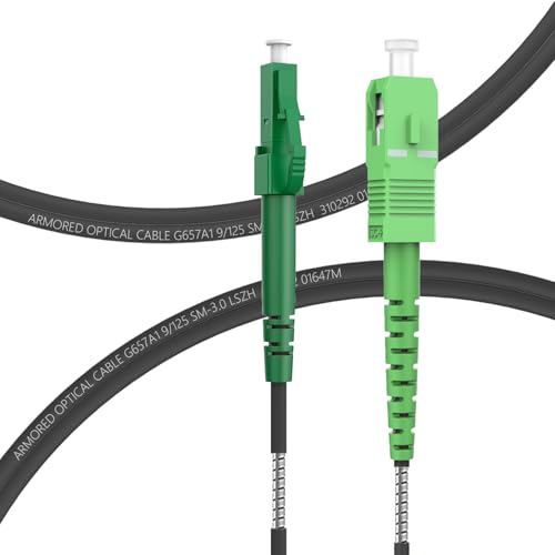 FLYPROFiber 50m Gepanzerte Glasfaserkabel SC/APC auf LC/APC, LWL Patchkabel Simplex Singlemode 9/125μm OS2 Patchkabel, Schwarz von FLYPROFiber