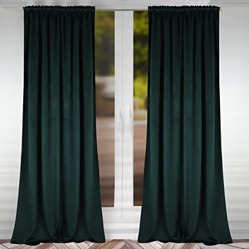 FLYing Curtains - Vorhänge für Wohnzimmer, Schlafzimmer - Vorhang Blickdicht mit Kräuselband - Samtvorhang - 1 Stück - 145 x 250 cm - Dunkelgrün von FLYing